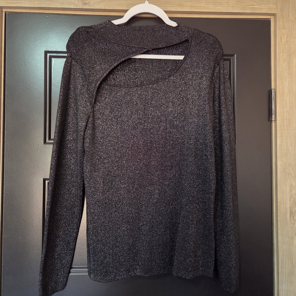 Vince Camuto Black Glitter Long Sleeve Top
